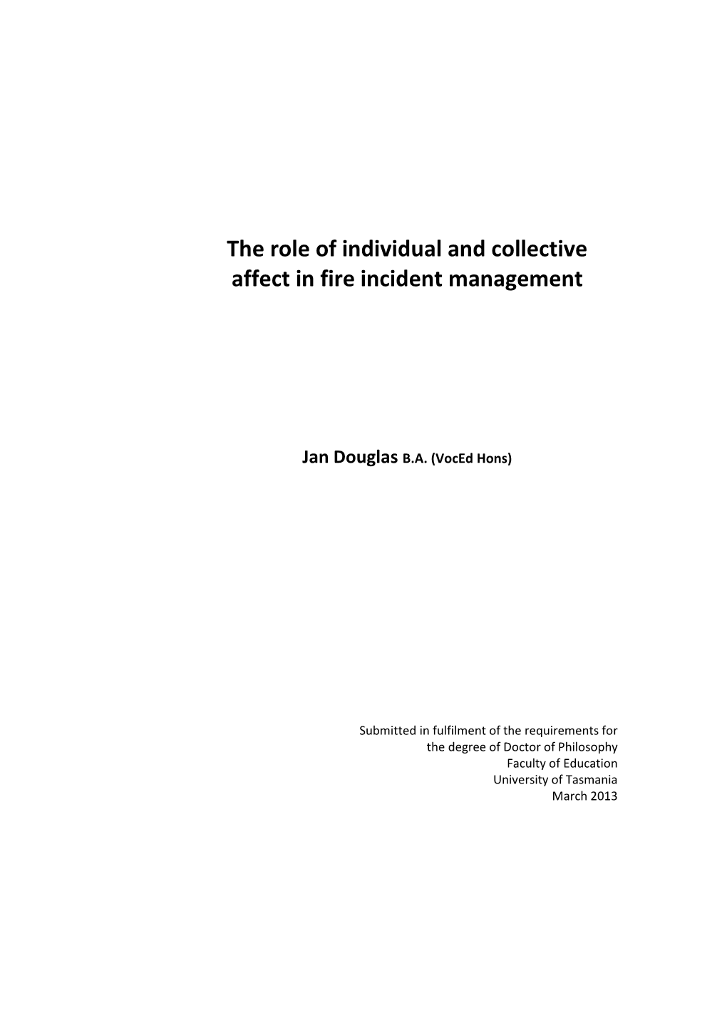 The Role of Individual and Collective Affect in Fire Incident Management