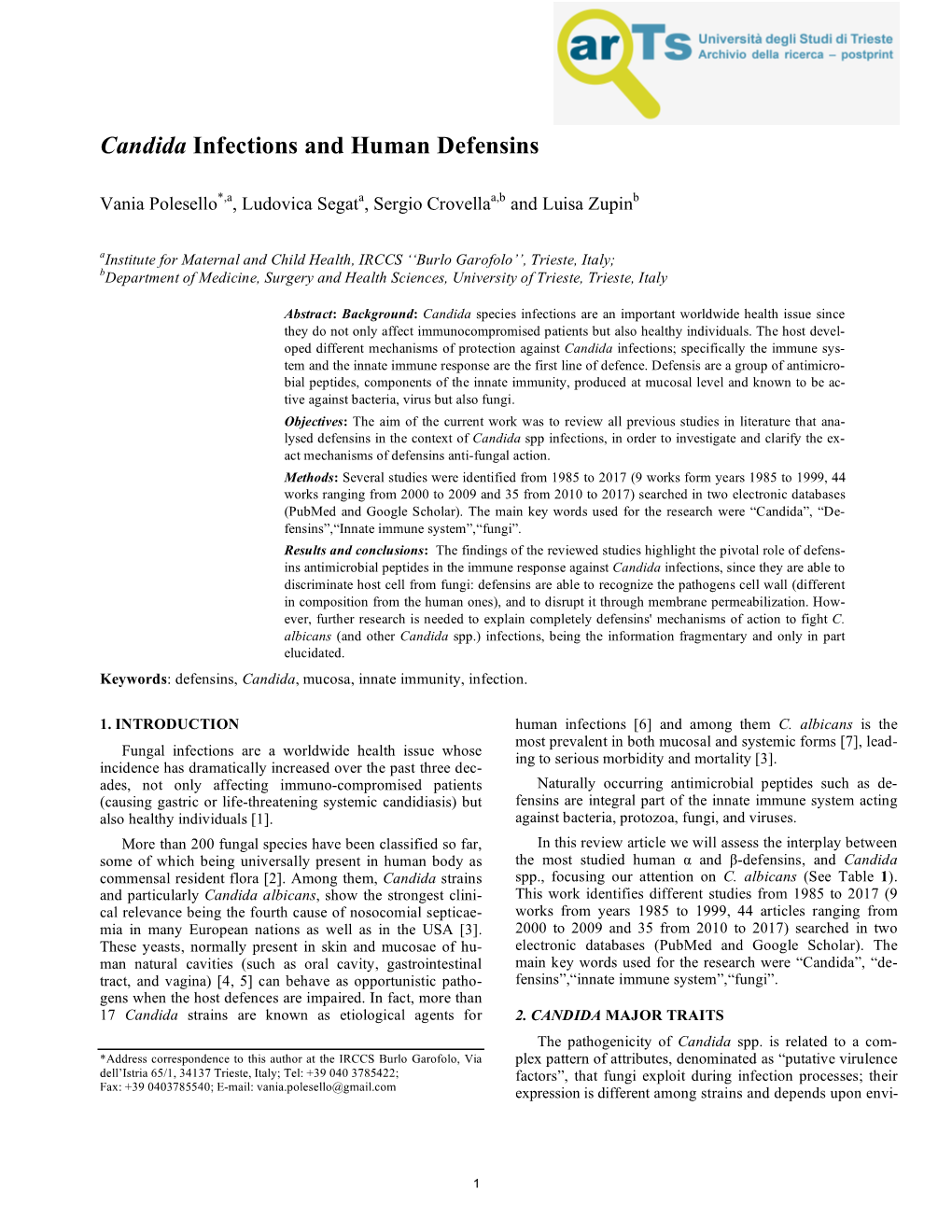 Candida Infections and Human Defensins