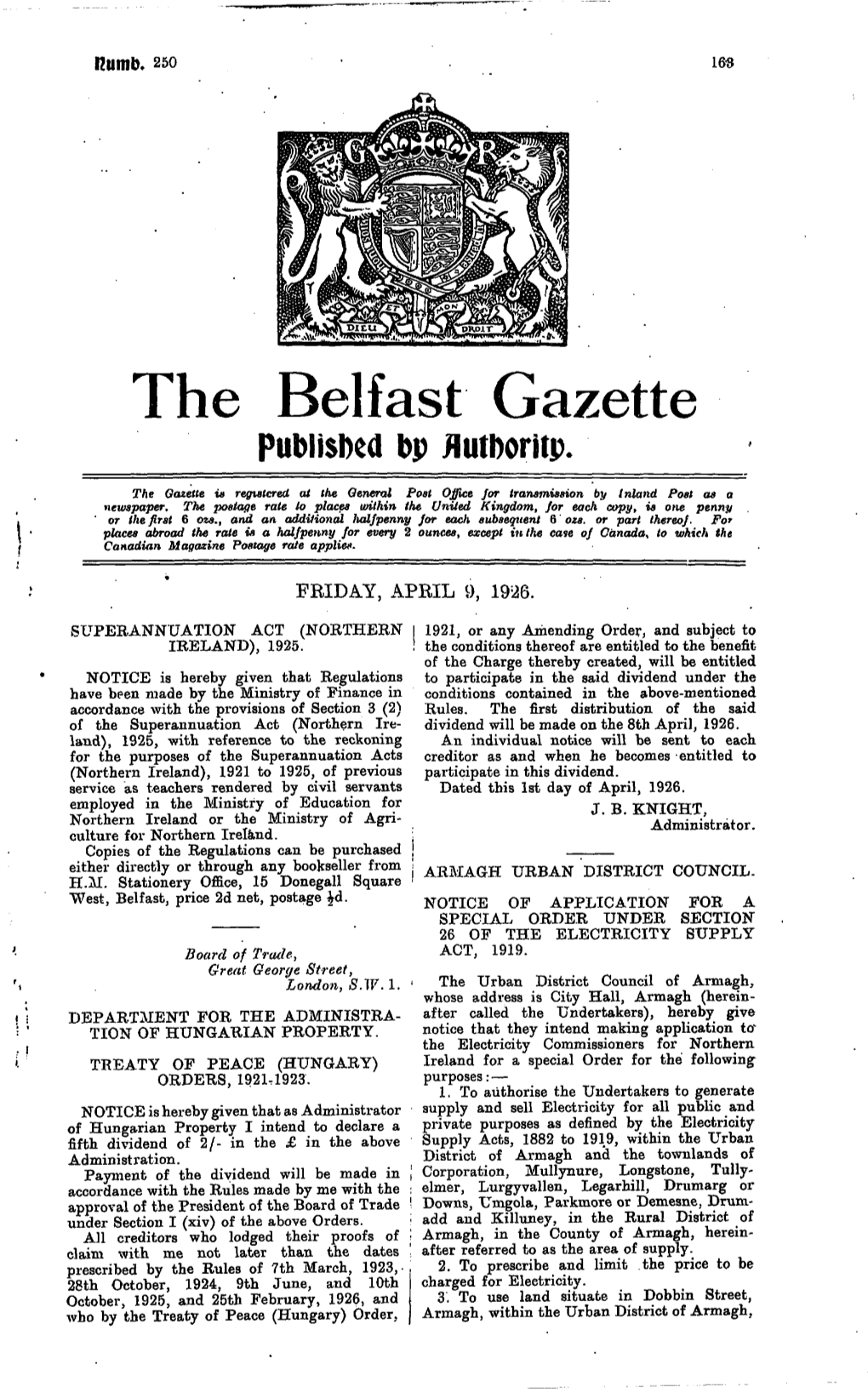 The Belfast Gazette Published Bp Flutboritp