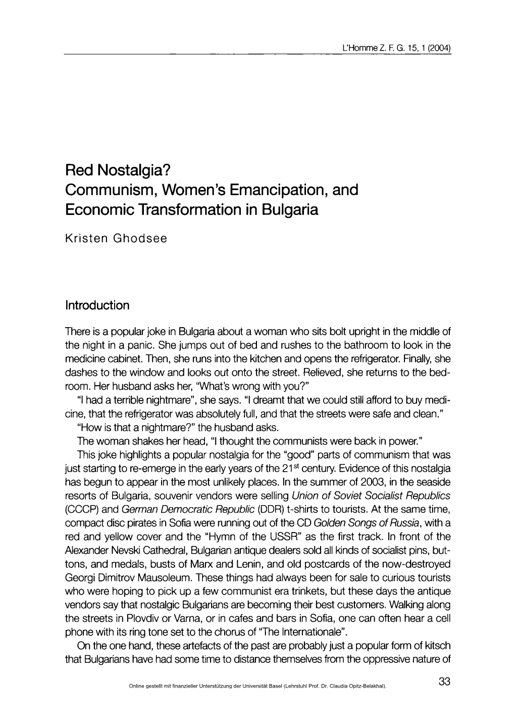 Communism, Women's Emancipation, and Economic Transformation in Bulgaria