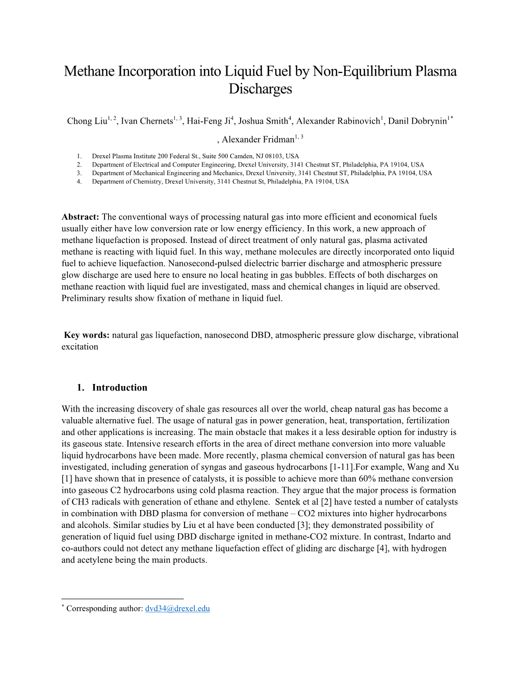 Methane Incorporation Into Liquid Fuel by Non-Equilibrium Plasma Discharges