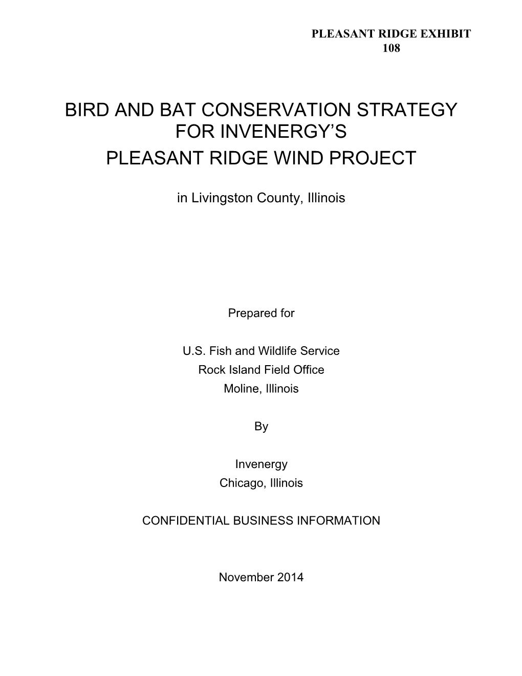 Bird and Bat Conservation Strategy for Invenergy's Pleasant Ridge Wind