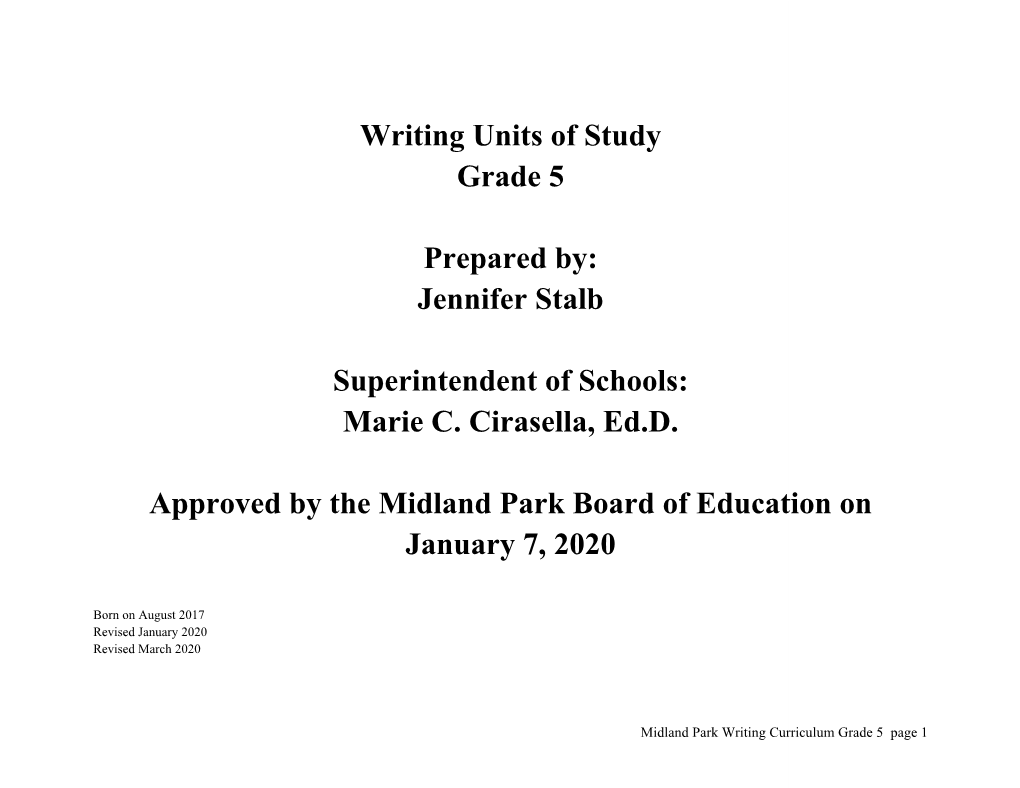 Writing Units of Study Grade 5 Prepared By