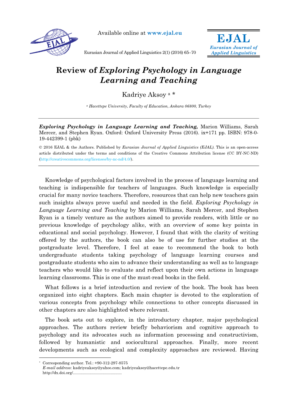 Review of Exploring Psychology in Language Learning and Teaching