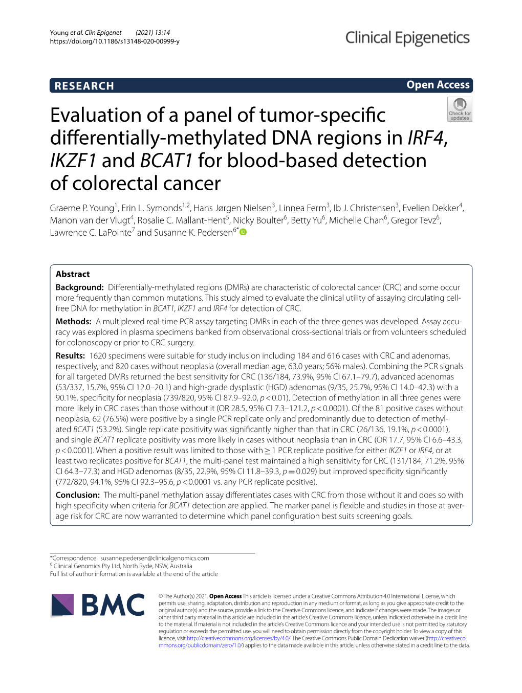 Evaluation of a Panel of Tumor-Specific Differentially