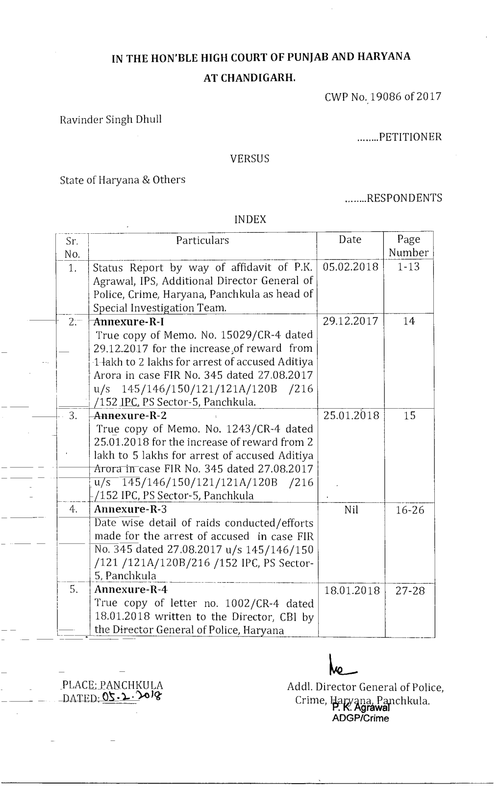 Status Report by Way of Affidavit of P.K