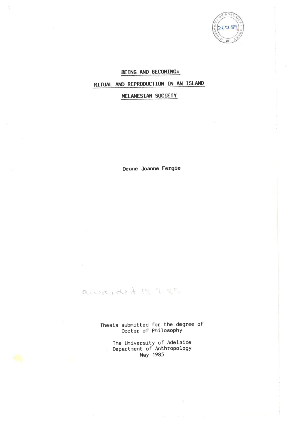 Ritual and Reproduction in an Island Melanesian Society