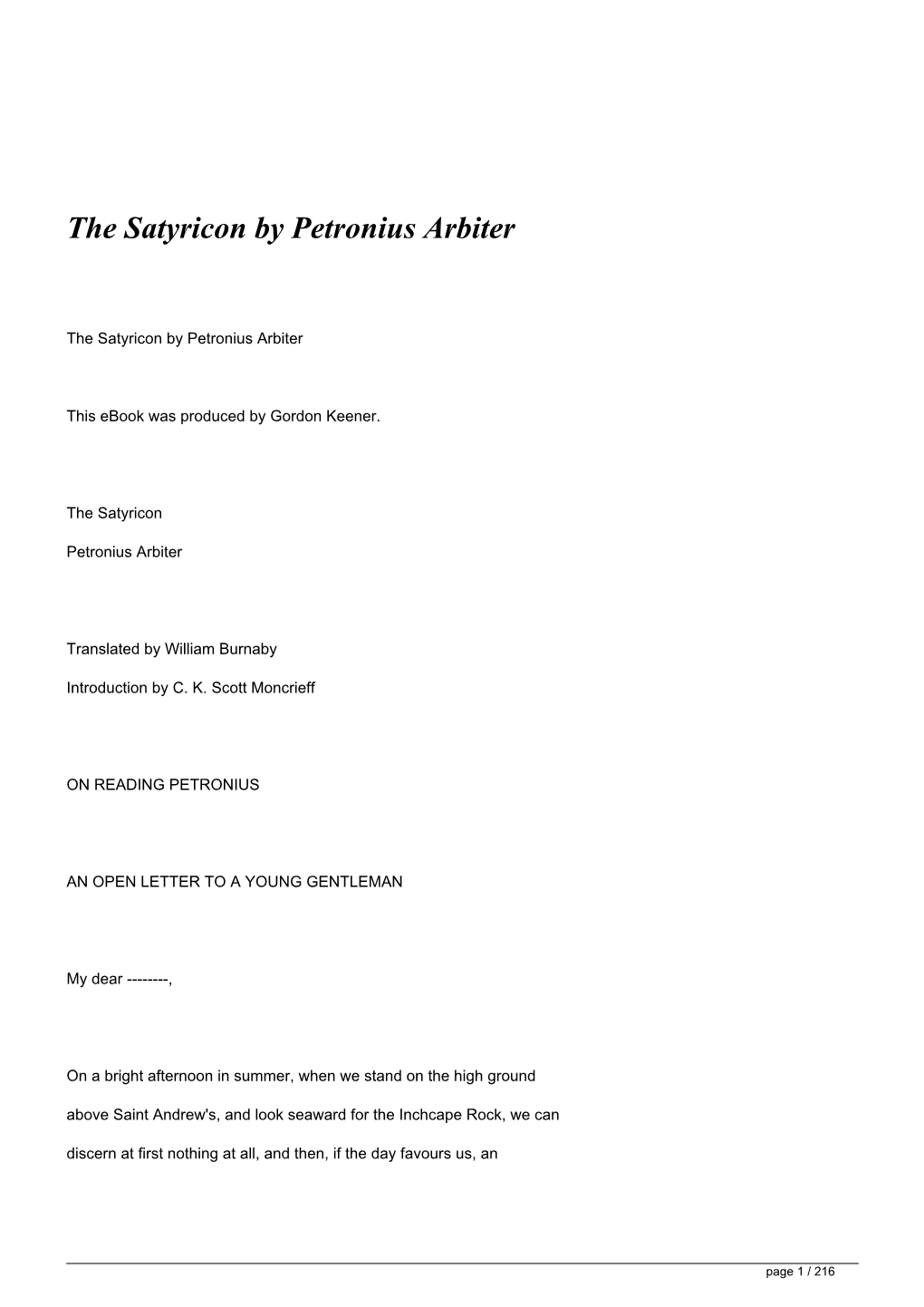 The Satyricon by Petronius Arbiter&lt;/H1&gt;