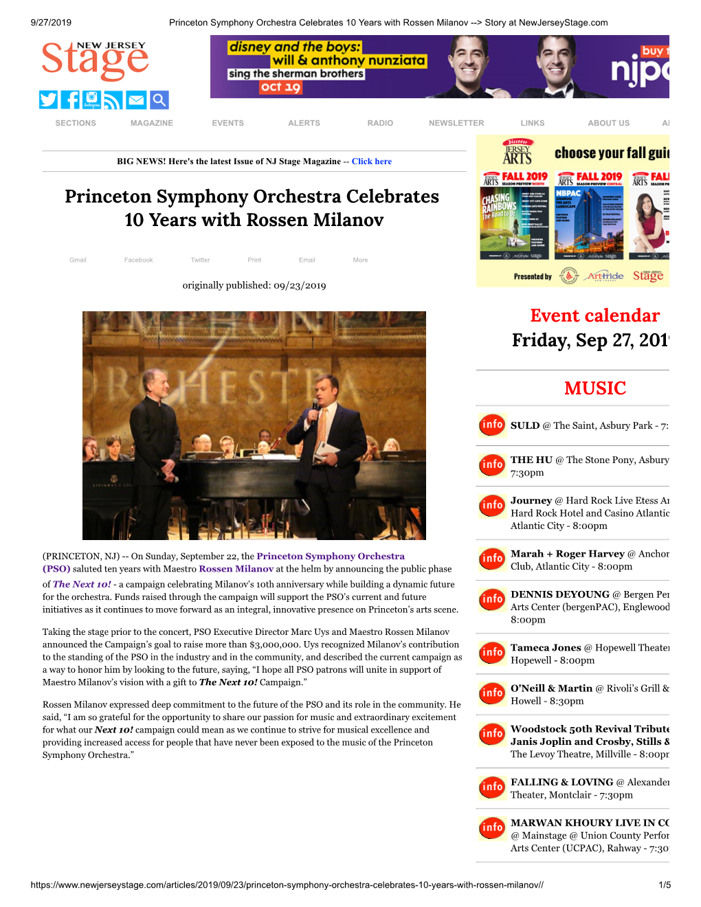 Princeton Symphony Orchestra Celebrates 10 Years with Rossen Milanov --> Story at Newjerseystage.Com