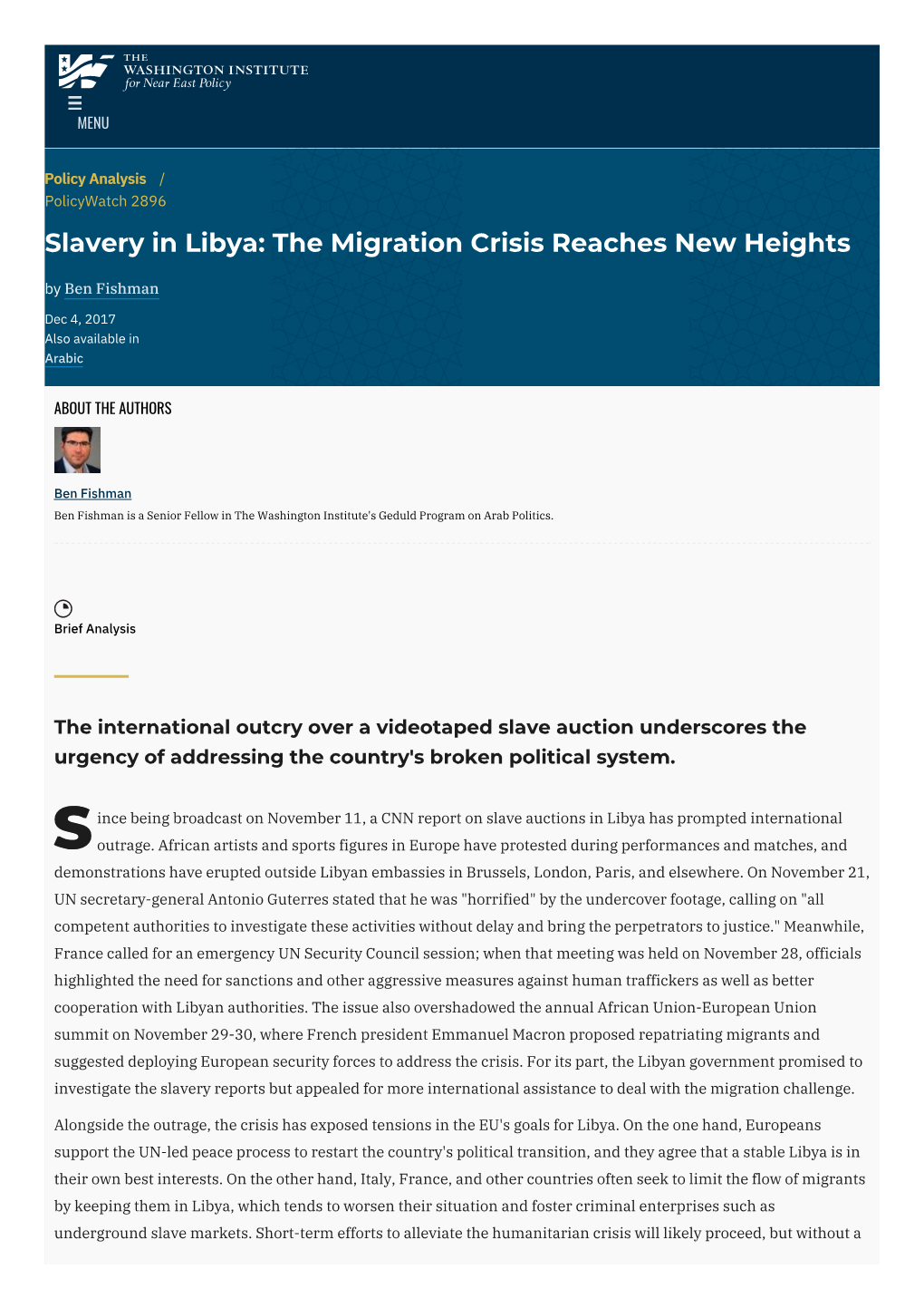 Slavery in Libya: the Migration Crisis Reaches New Heights | the Washington Institute