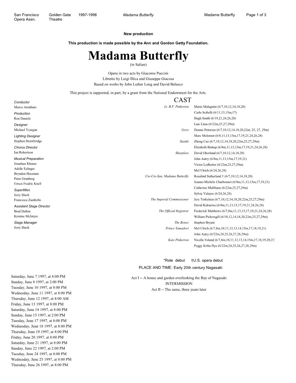 Madama Butterfly Madame Butterfly Page 1 of 3 Opera Assn