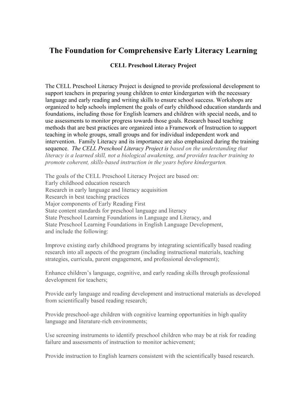 The Foundation For Comprehensive Early Literacy Learning