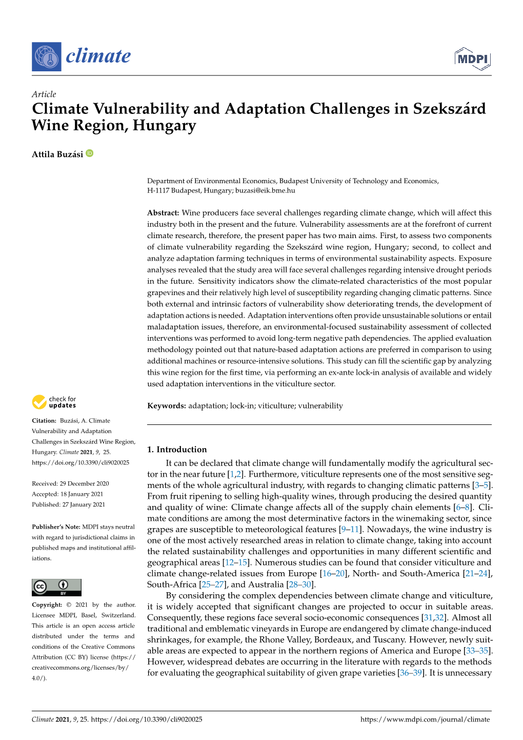 Climate Vulnerability and Adaptation Challenges in Szekszárd Wine Region, Hungary