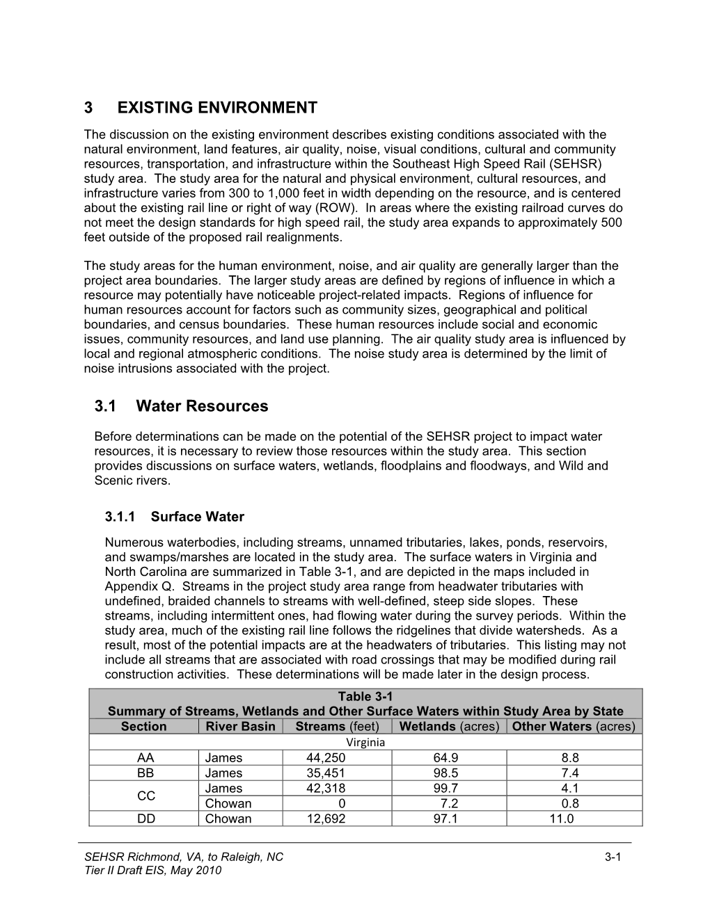 3 EXISTING ENVIRONMENT 3.1 Water Resources