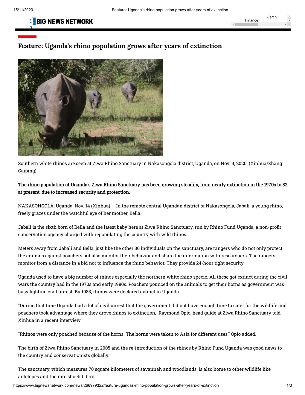 Feature: Uganda's Rhino Population Grows After Years of Extinction (/Archi (/) Finance (/)