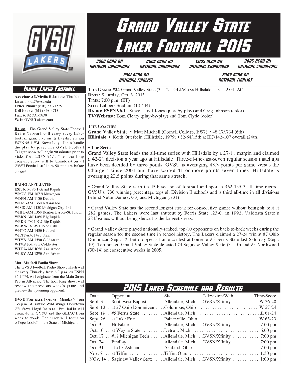 Grand Valley State Laker Football 2015