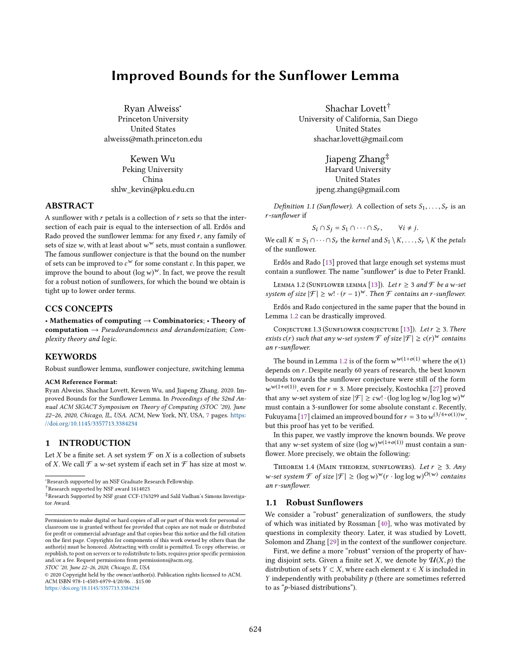 Improved Bounds for the Sunflower Lemma