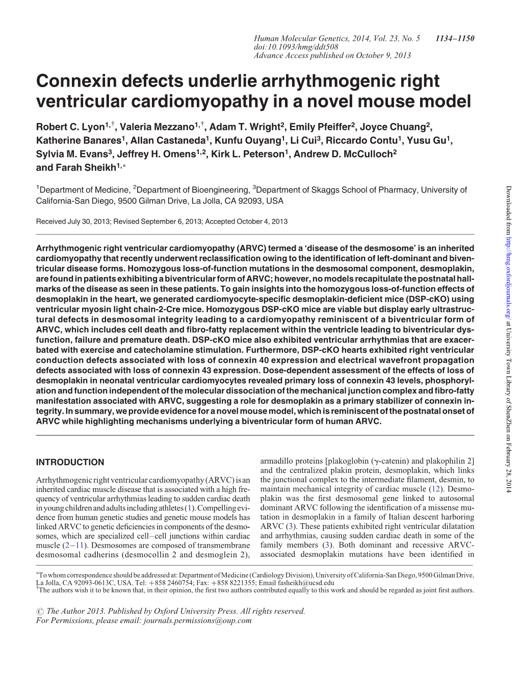 Connexin Defects Underlie Arrhythmogenic Right Ventricular Cardiomyopathy in a Novel Mouse Model