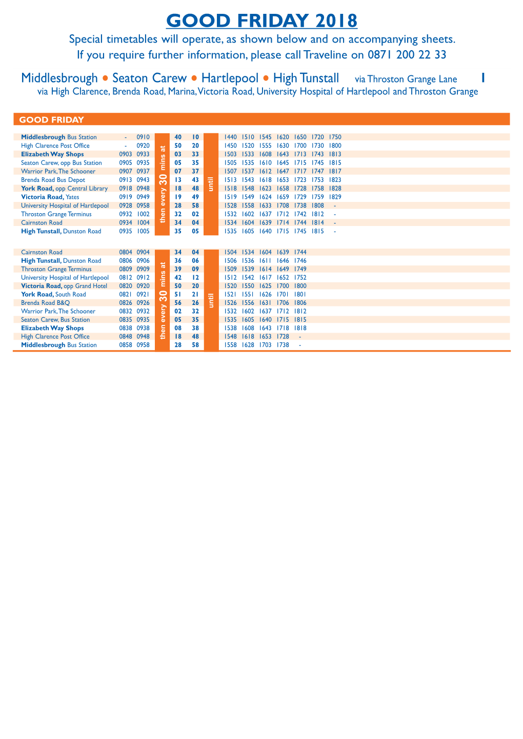 GOOD FRIDAY 2018 Special Timetables Will Operate, As Shown Below and on Accompanying Sheets