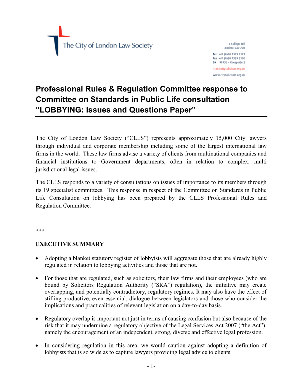 Response to Committee on Standards in Public Life Consultation On