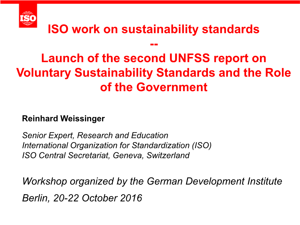 ISO Work on Sustainability Standards Weissinger