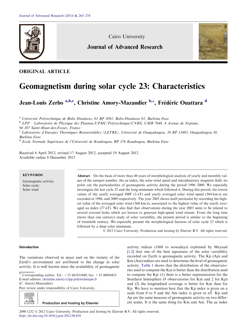 Geomagnetism During Solar Cycle 23: Characteristics
