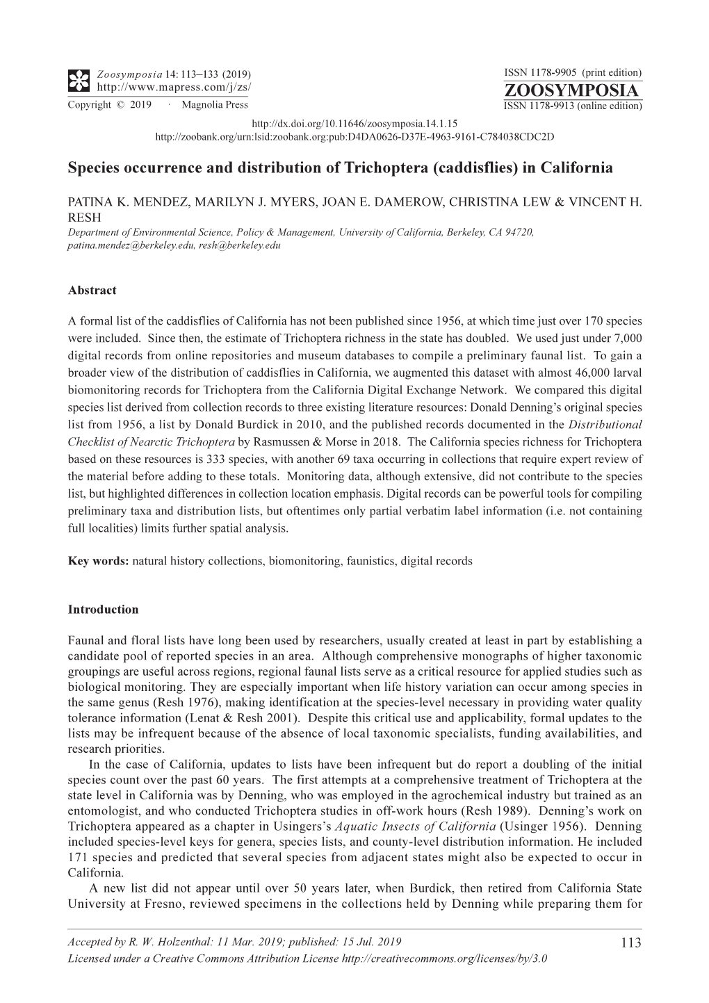 Species Occurrence and Distribution of Trichoptera (Caddisflies) in California