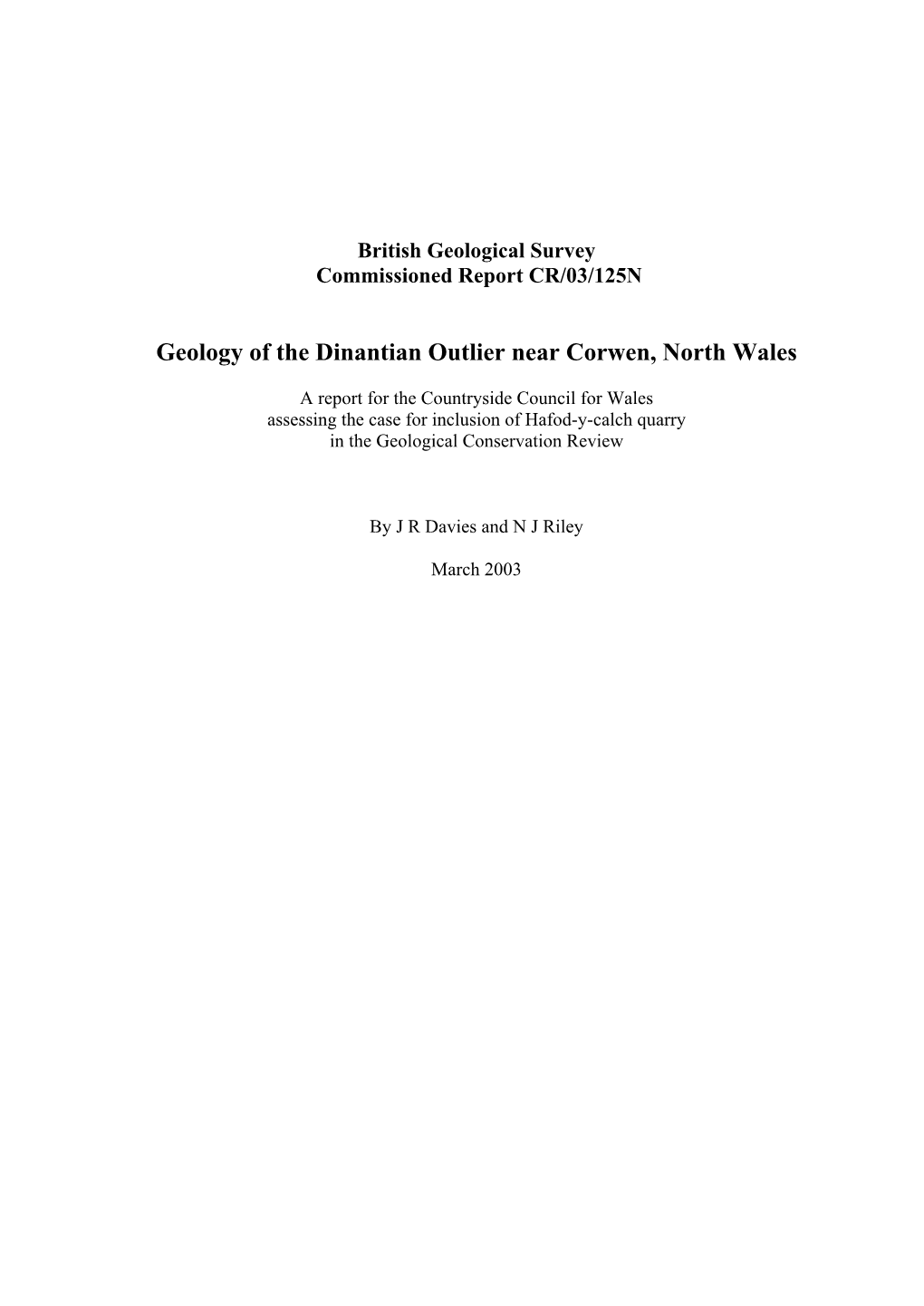 Geology of the Dinantian Outlier Near Corwen, North Wales