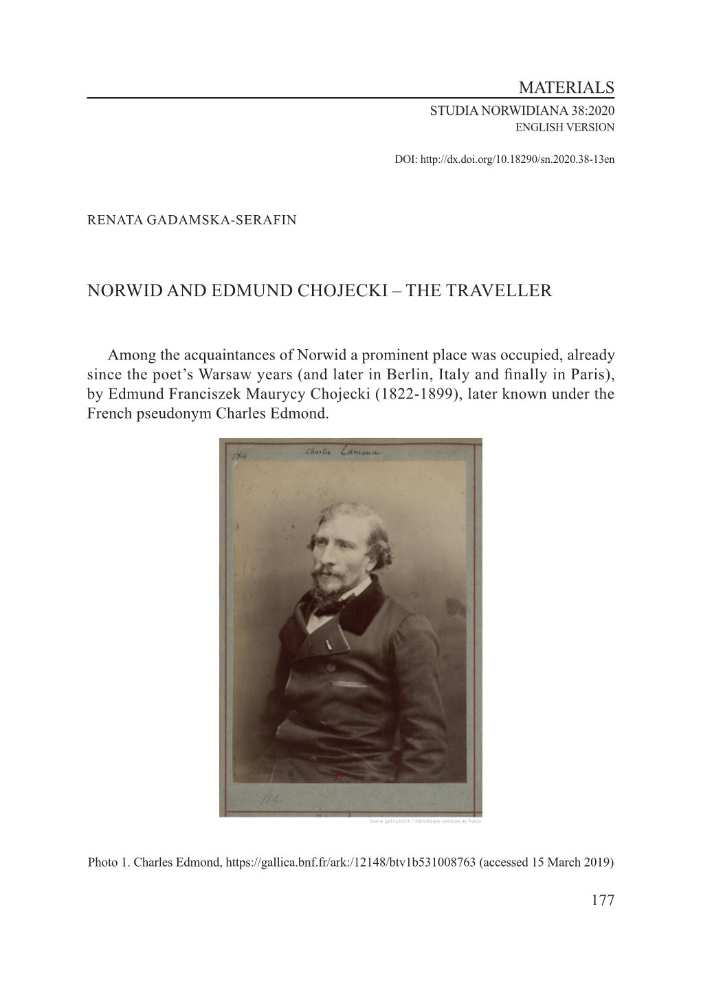 Norwid and Edmund Chojecki – the Traveller
