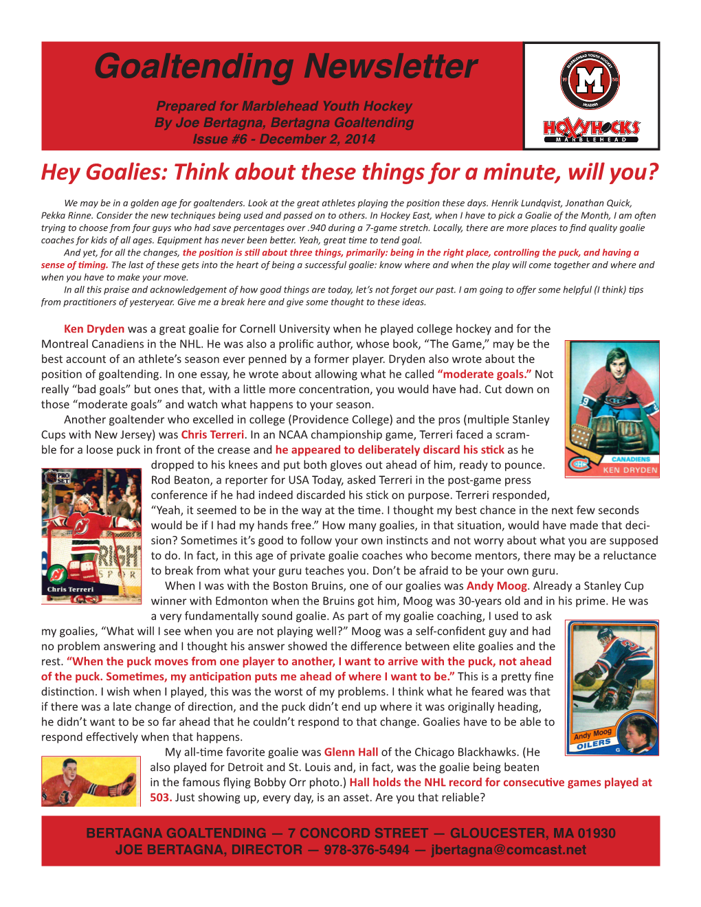 Goaltending Newsletter