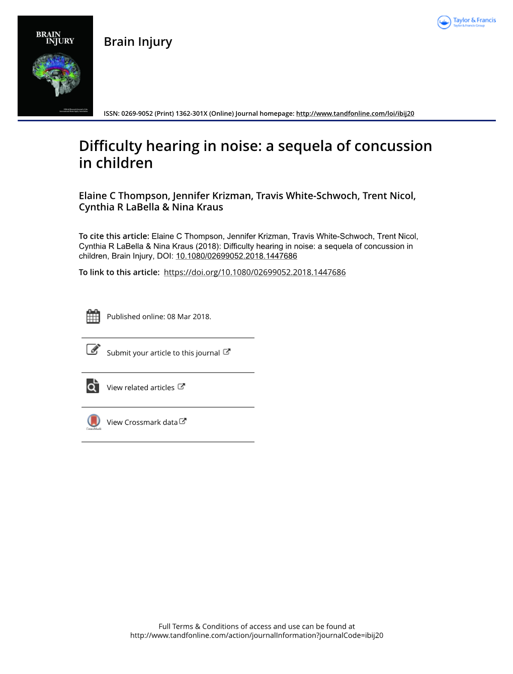 Difficulty Hearing in Noise: a Sequela of Concussion in Children