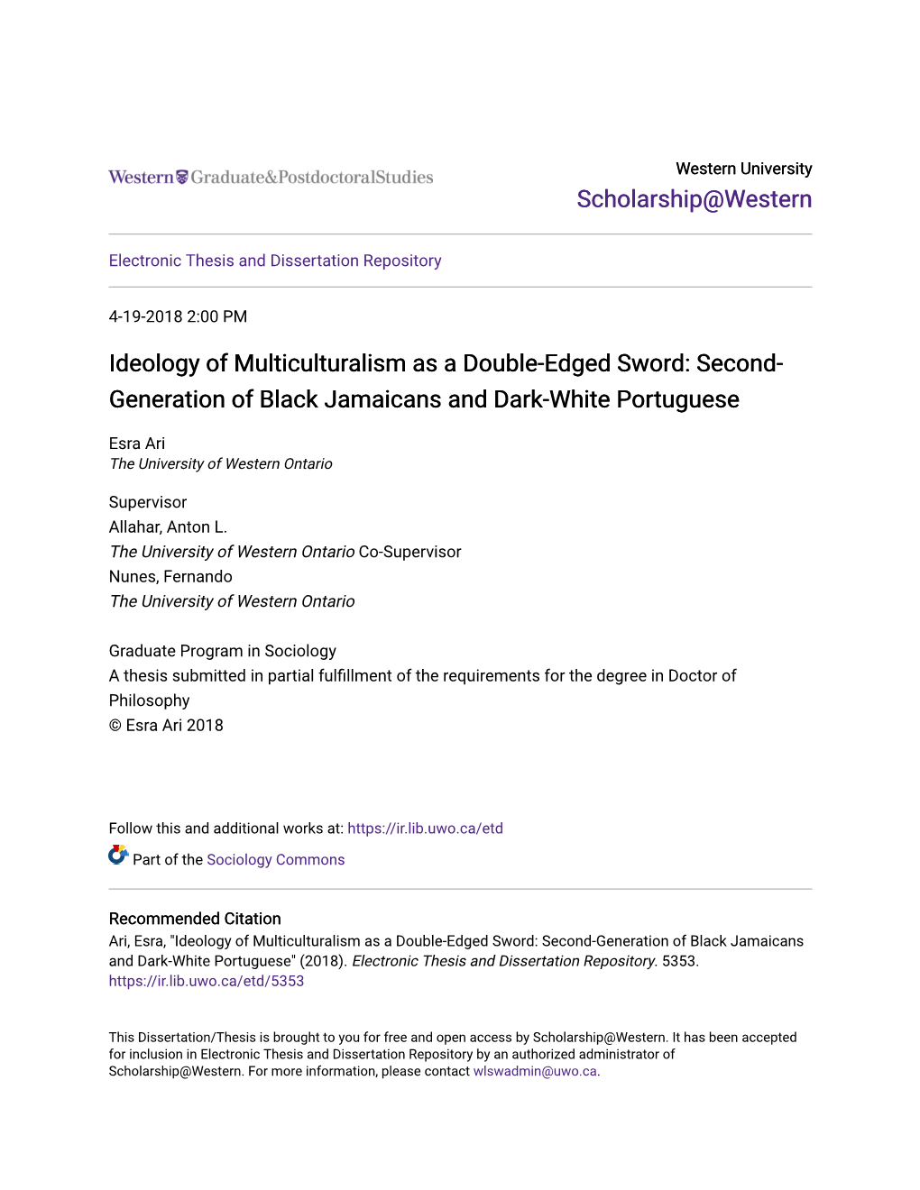 Ideology of Multiculturalism As a Double-Edged Sword: Second-Generation of Black Jamaicans and Dark-White Portuguese" (2018)