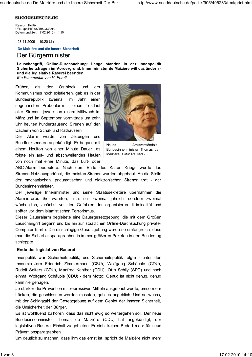 Sueddeutsche.De De Maizière