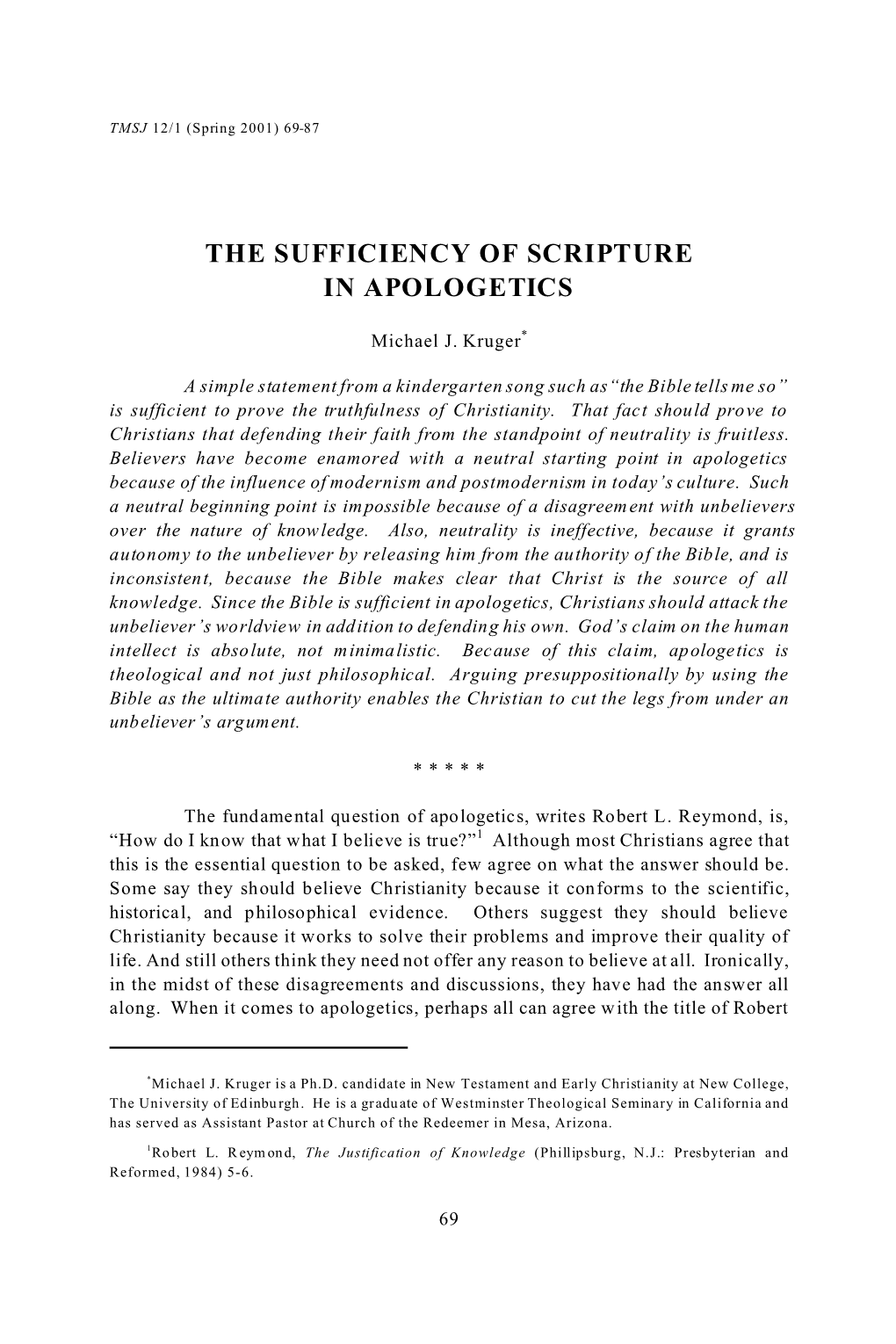 The Sufficiency of Scripture in Apologetics