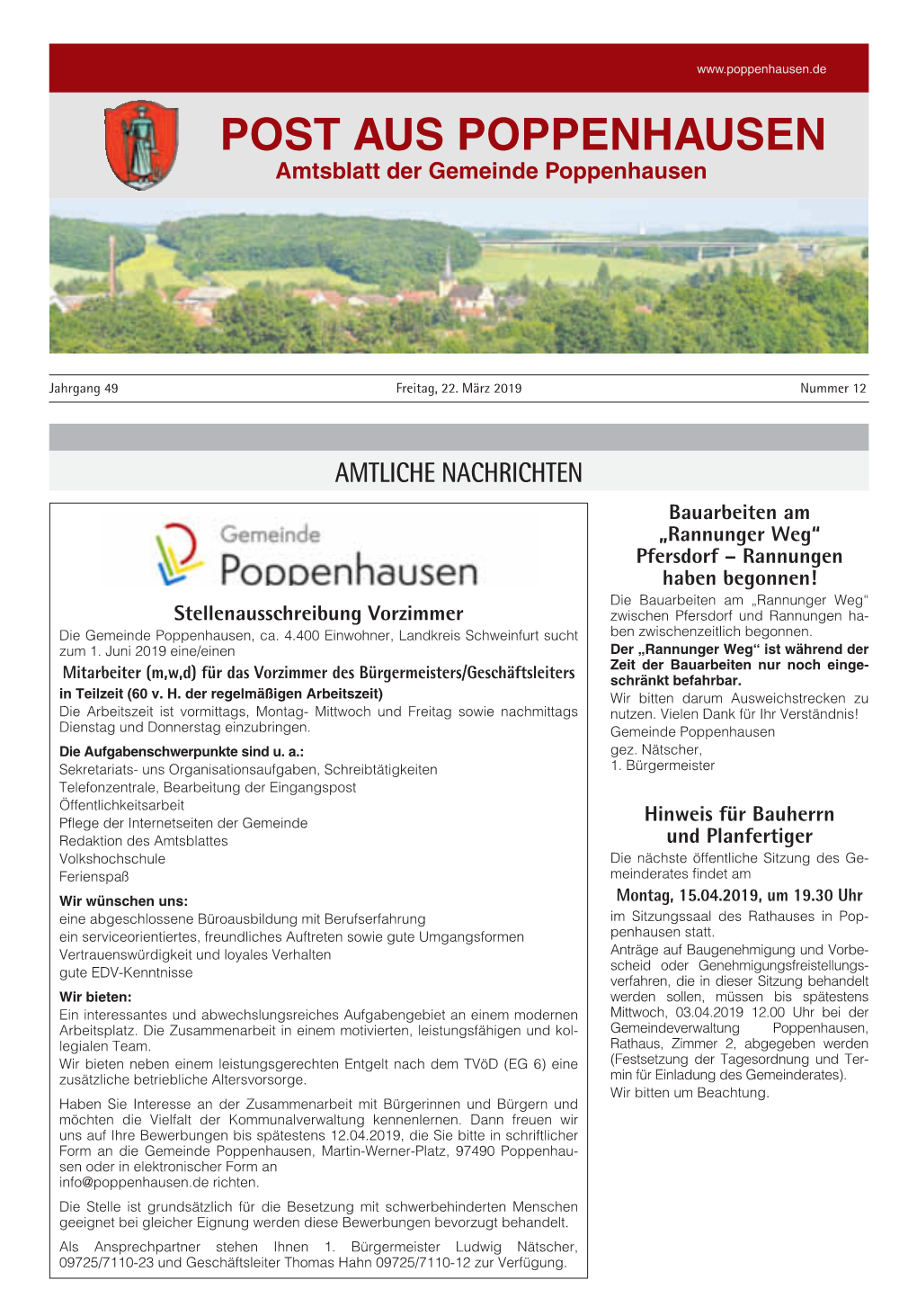 POST AUS POPPENHAUSEN Amtsblatt Der Gemeinde Poppenhausen