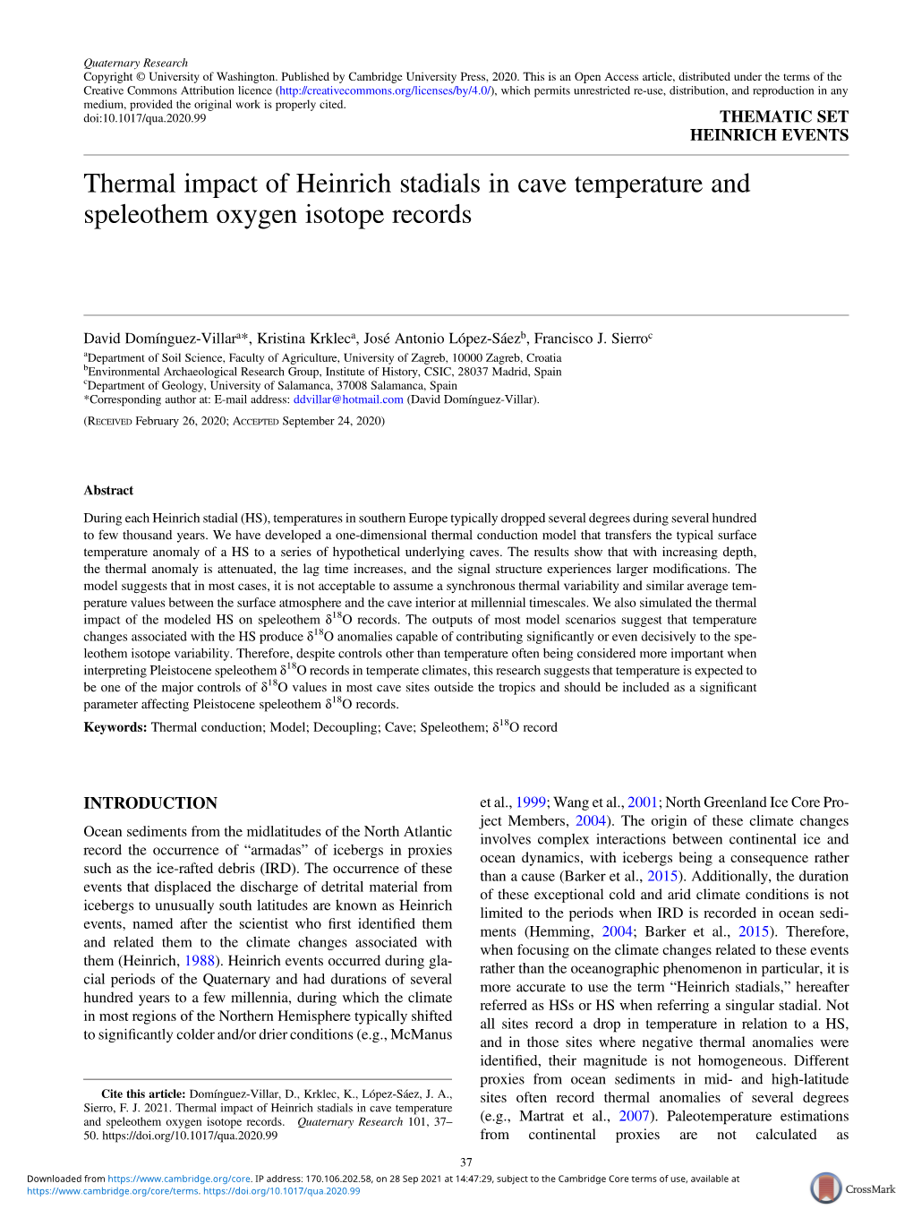 Thermal Impact of Heinrich Stadials in Cave Temperature and Speleothem Oxygen Isotope Records