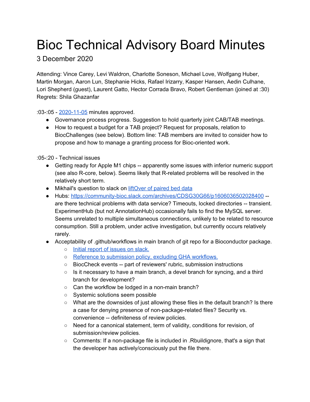 Bioc Technical Advisory Board Minutes 3 December 2020