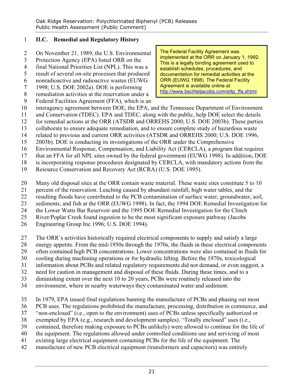 Polychlorinated Biphenyl (PCB) Releases: Oak Ridge Reservation