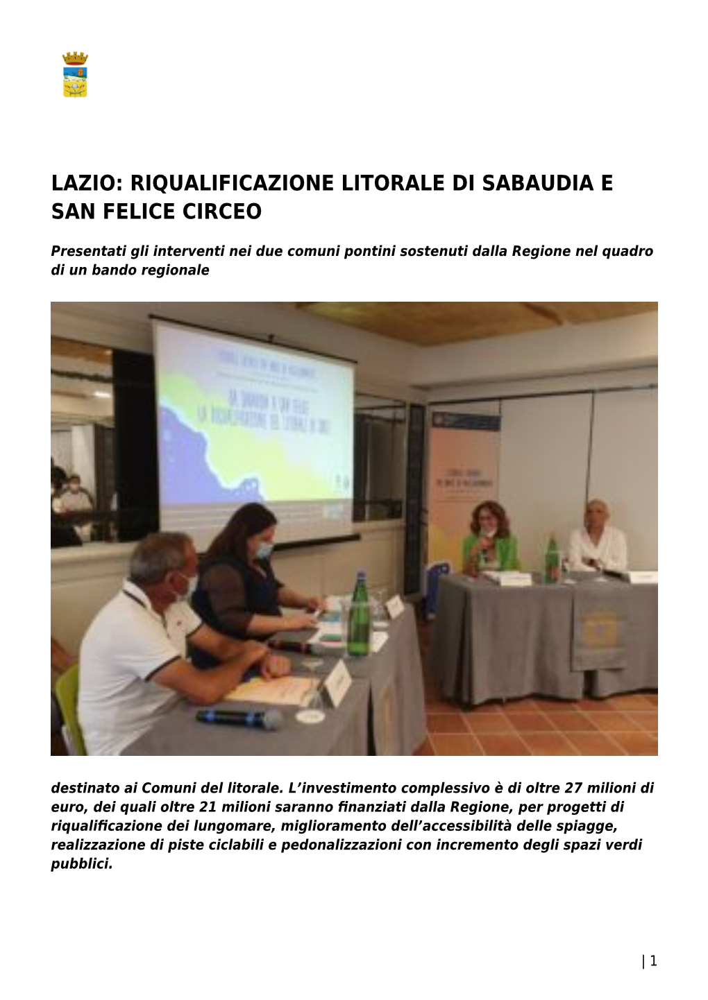 Lazio: Riqualificazione Litorale Di Sabaudia E San Felice Circeo