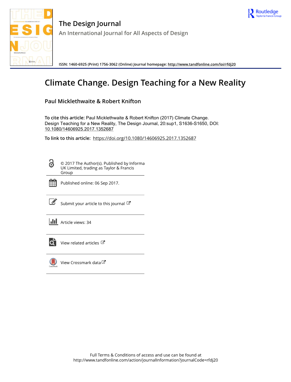 Climate Change. Design Teaching for a New Reality