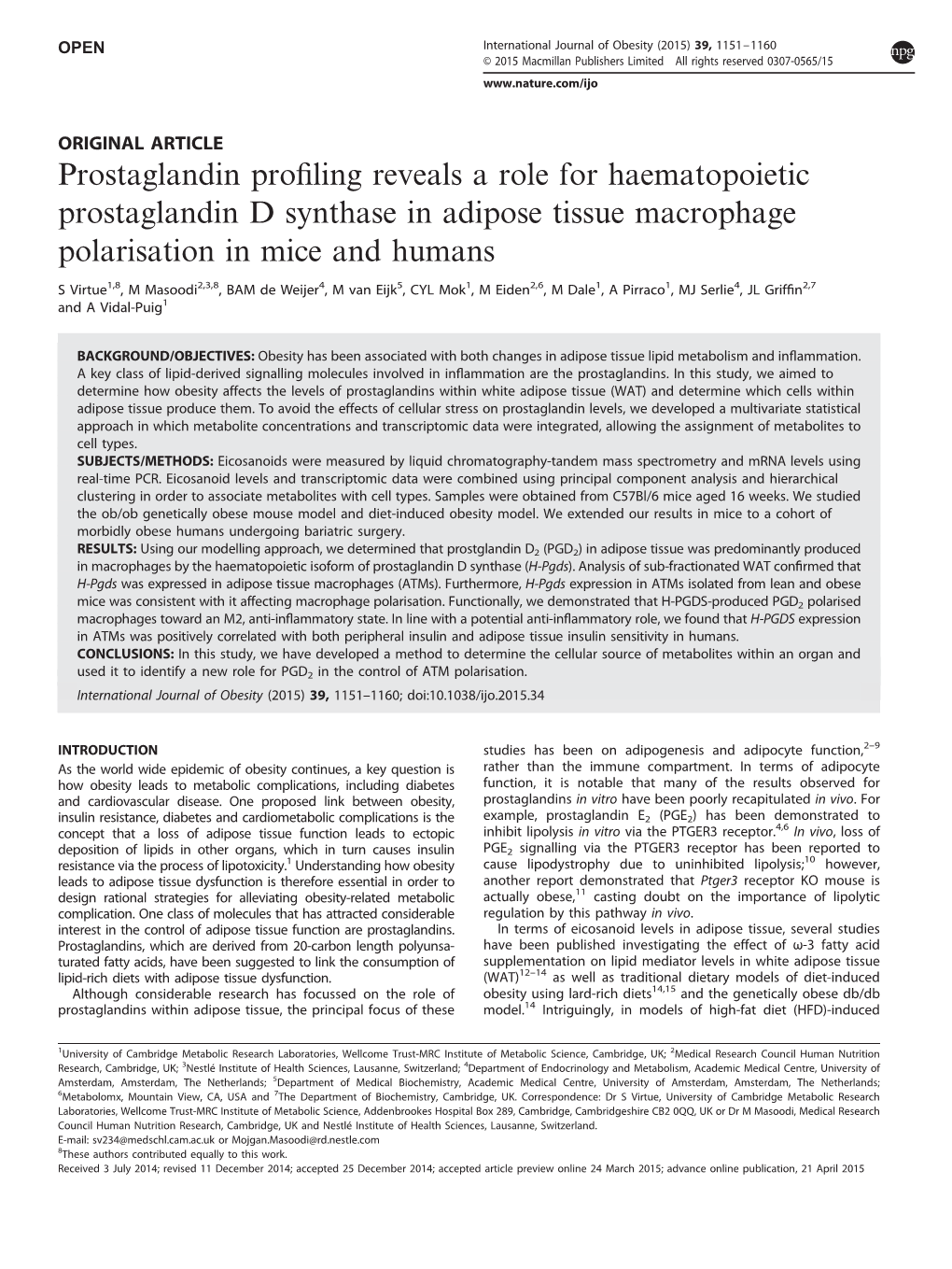 Prostaglandin Profiling Reveals a Role for Haematopoietic