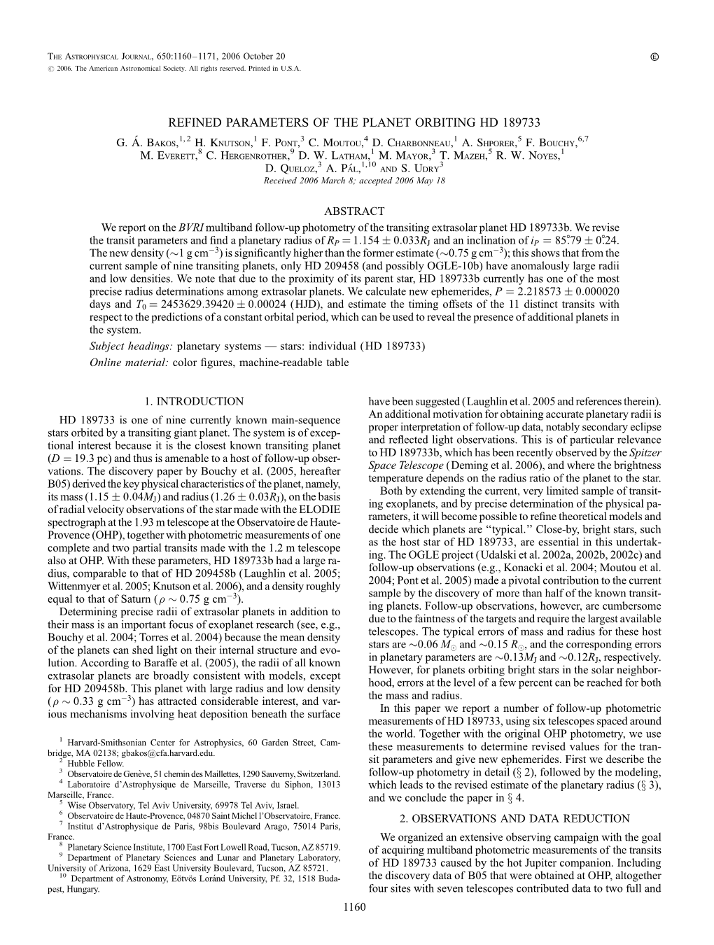 Refined Parameters of the Planet Orbiting Hd 189733 G