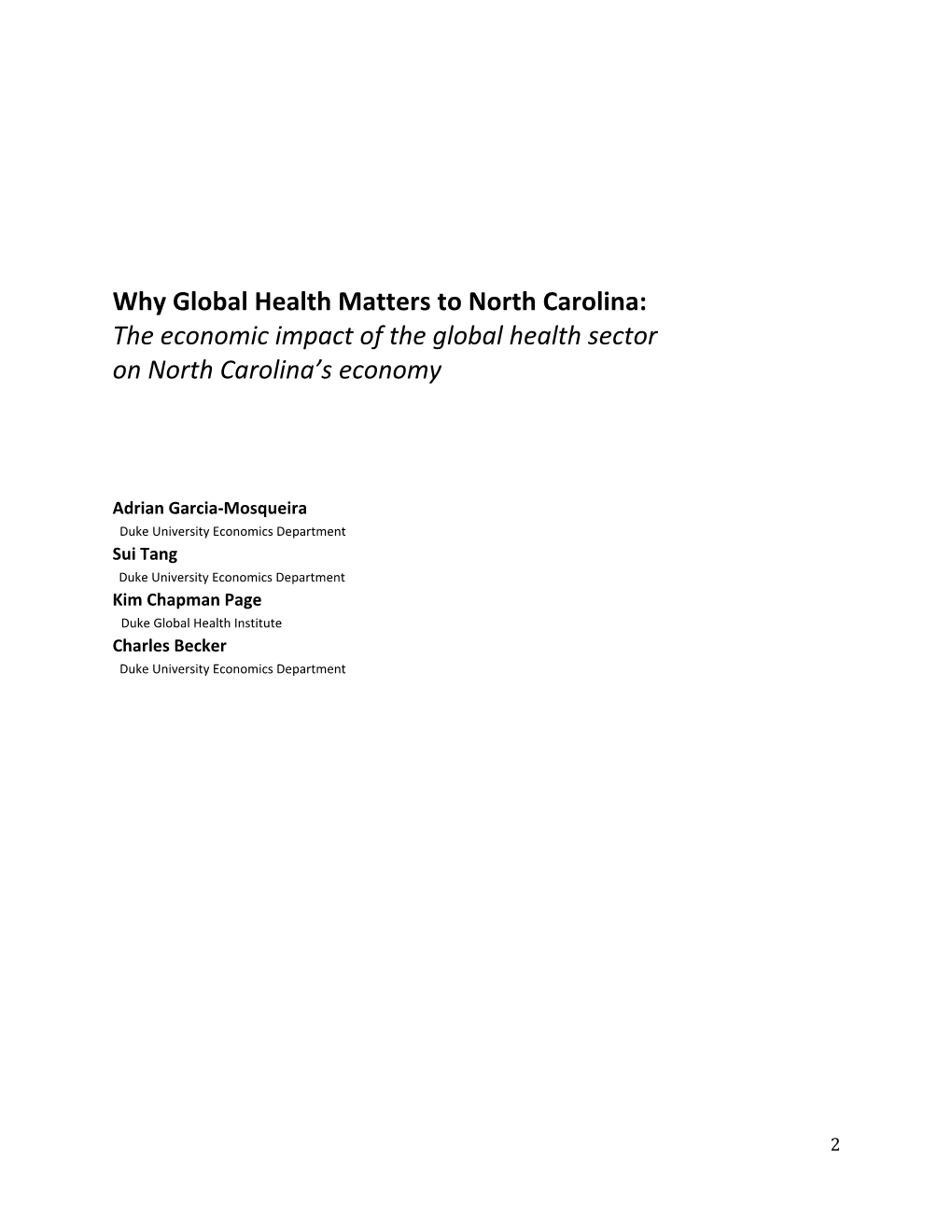 The Economic Impact of the Global Health Sector on North Carolina's
