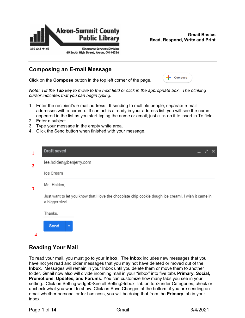 Gmail Basics Read, Respond, Write and Print