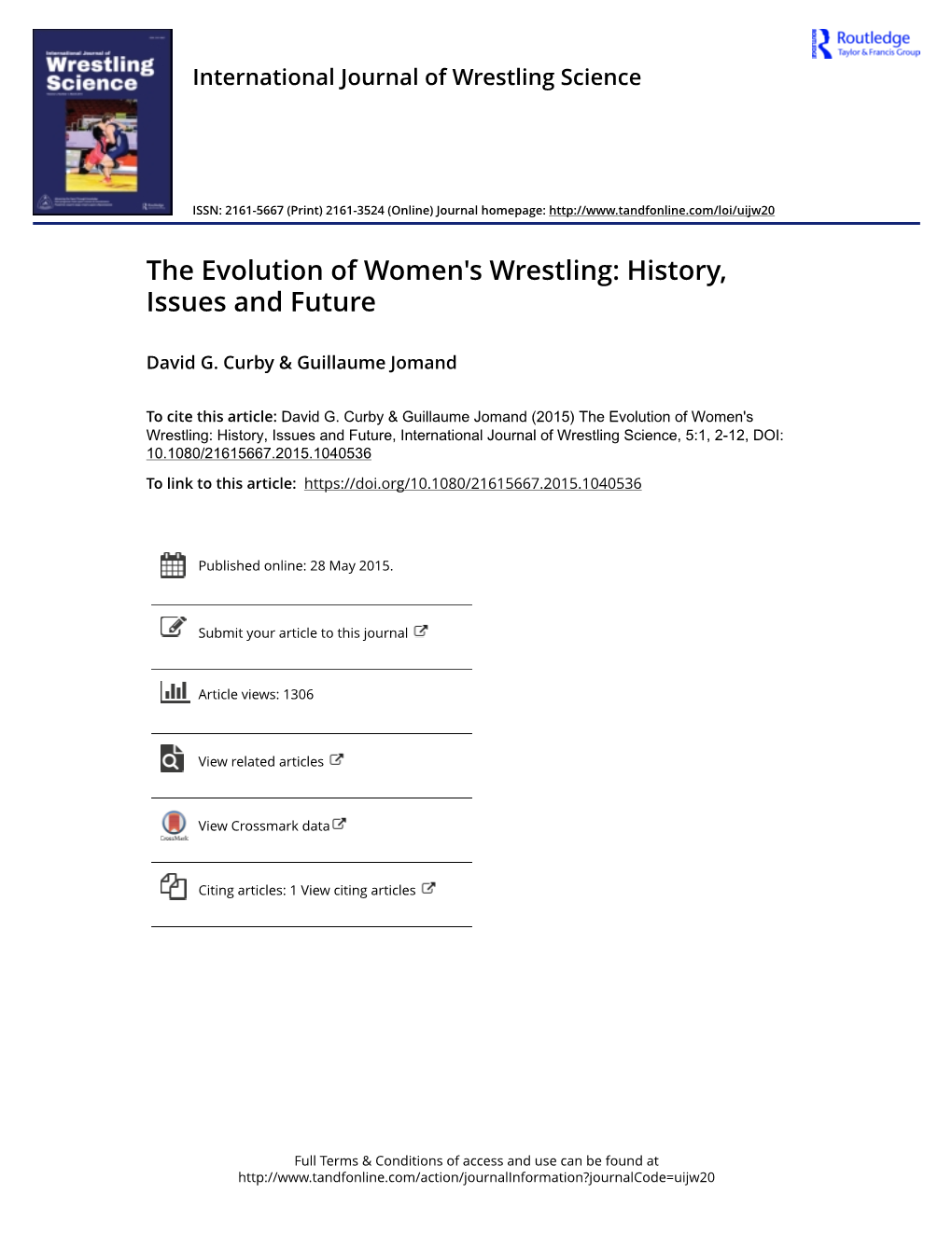 The Evolution of Women's Wrestling: History, Issues and Future