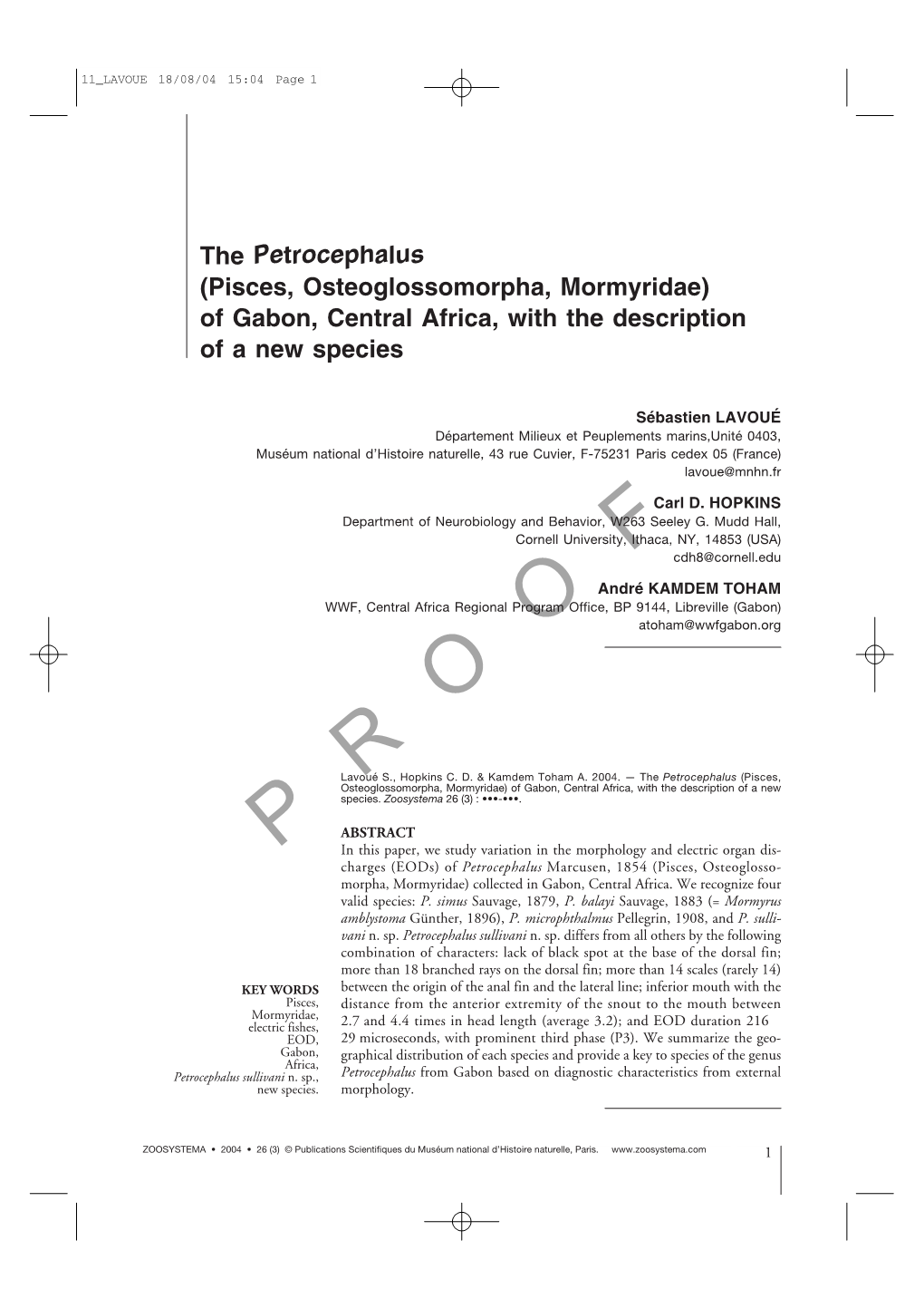 The Petrocephalus (Pisces, Osteoglossomorpha, Mormyridae) of Gabon, Central Africa, with the Description of a New Species