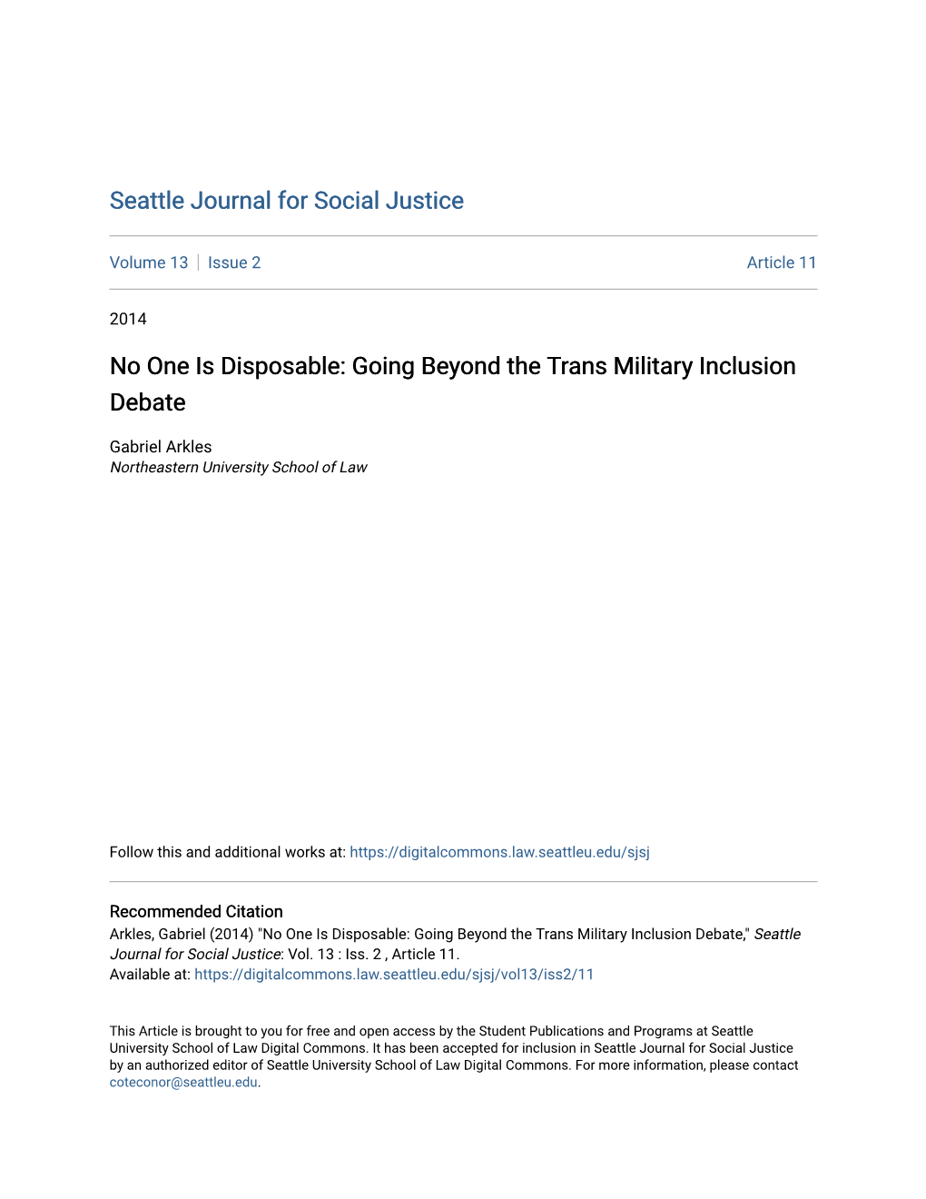 No One Is Disposable: Going Beyond the Trans Military Inclusion Debate
