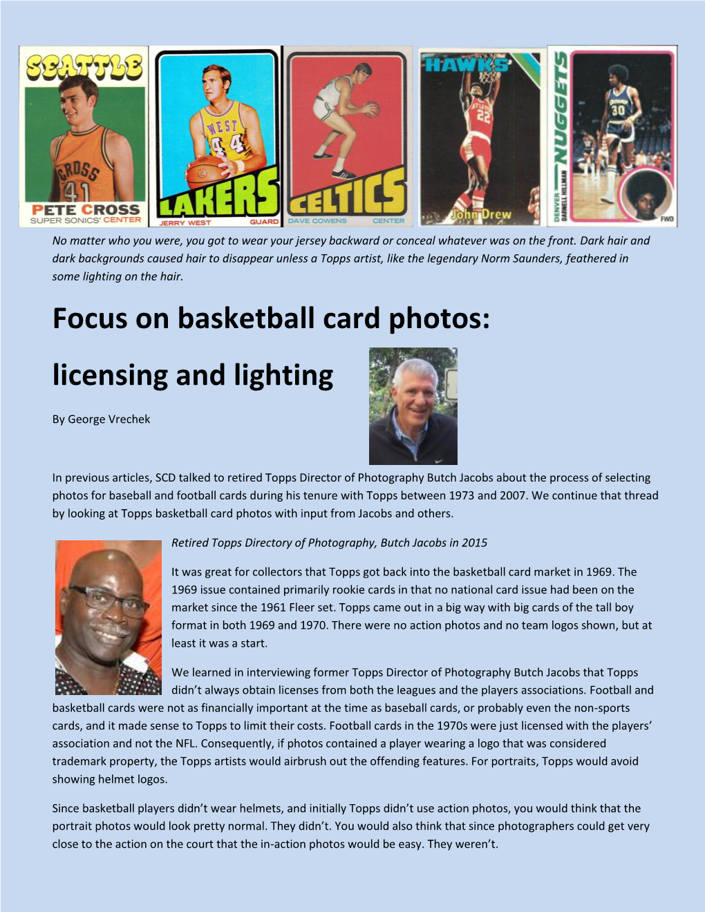 Focus on Basketball Card Photos: Licensing and Lighting