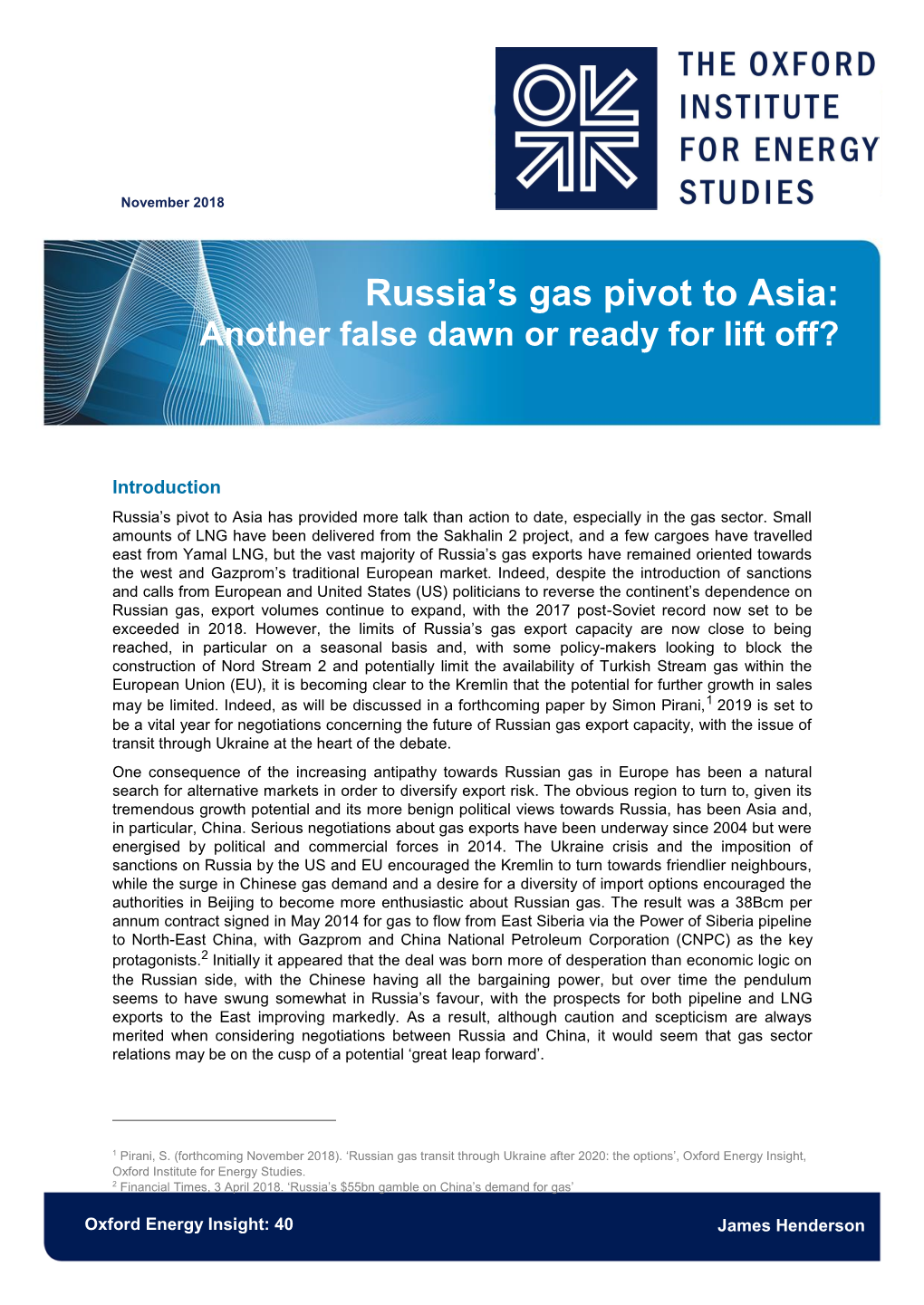 Russia's Gas Pivot to Asia