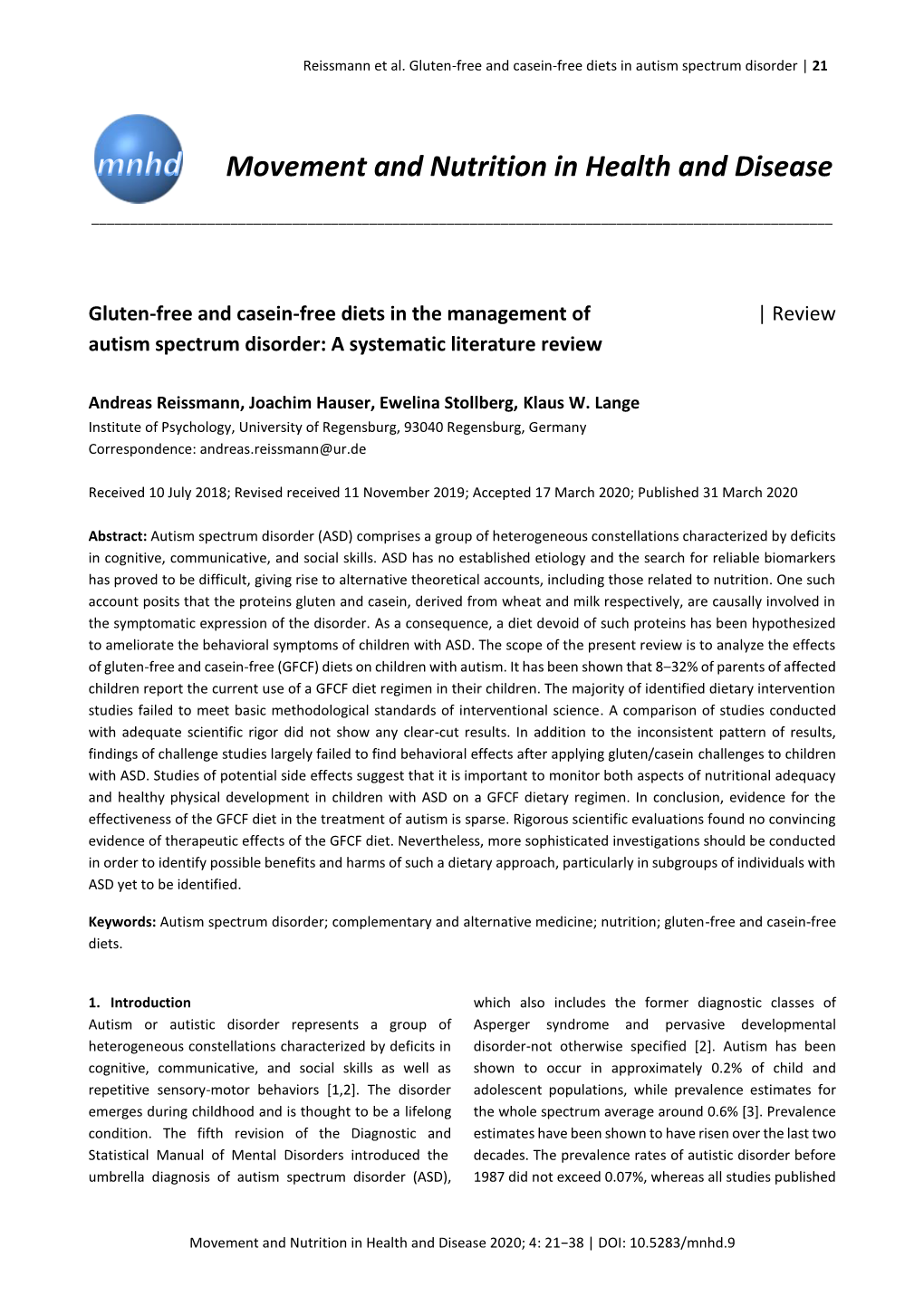 Movement and Nutrition in Health and Disease